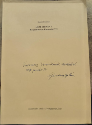 G�rdonyi Zolt�n - Sonderdruck aus Liszt Studien 1. Kongre�-Bericht Eisenstadt 1975