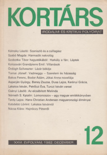 Kort�rs - Irodalmi �s kritikai foly�irat 12 - 1982 december