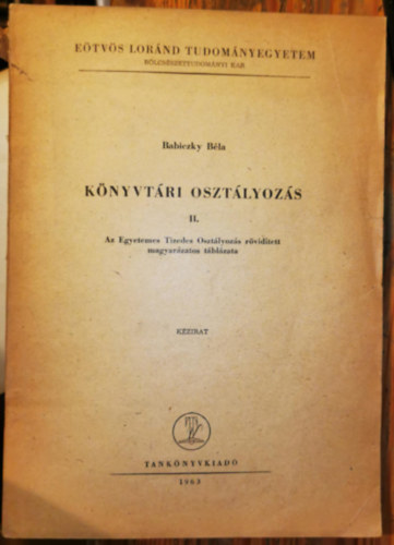 Babiczky Béla - Könyvtári osztályozás II.