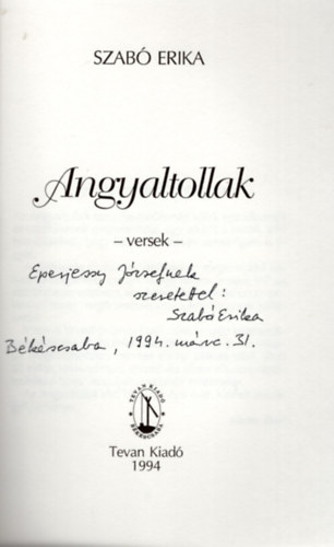 Szabó Erika - Angyaltollak-versek -dedikált