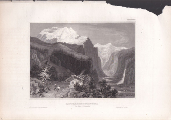 Lauterbrunnenthal in der Schweiz (Lauterbrunnen, Svjc, Eurpa) (16x23,5 cm mret eredeti aclmetszet, 1856-bl)