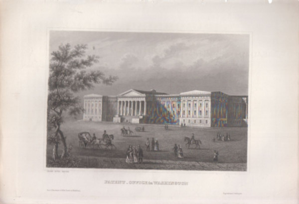 Patent-Office in Washington (Szabadalmi hivatal, Washington D.C., USA, szak-Amerika) (16x23,5 cm mret eredeti aclmetszet, 1856-bl)