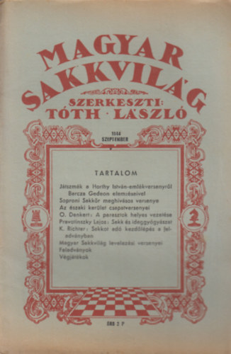Tth Lszl  (szerk.) - Magyar Sakkvilg 1944 szeptember