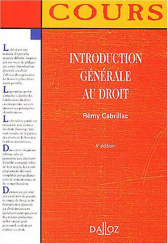 Rmy Cabrillac - Introduction Gnrale au droit - 5 dition - Cours (Dalloz)