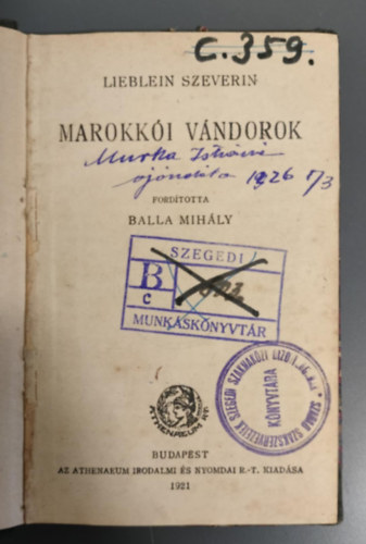 Szeverin Lieblein - Marokkói vándorok (Olcsó Regény 64.)
