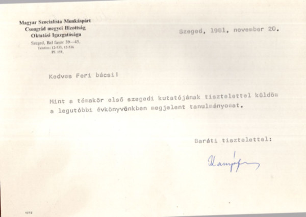 Kany� Ferenc - N�met-magyar katonai tervek Szeged visszafoglal�s�ra 1944 okt�ber�ben - K�l�nlenyomat - Dedik�lt