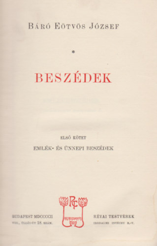 E�tv�s J�zsef B�r� - Besz�dek I.