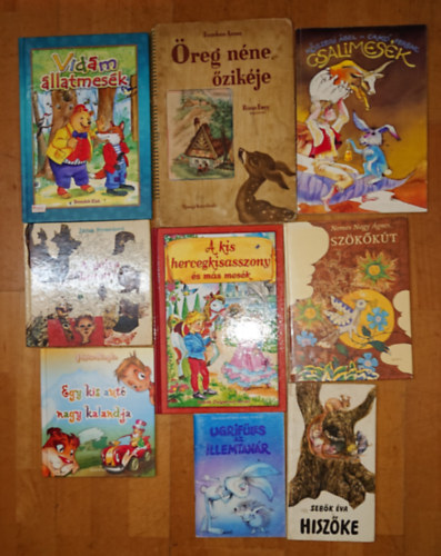 Seb�k �va, Juh�sz Magda, Nemes Nagy �gnes, Benedek  Elek, K�szegi �bel-Czak� Ferenc, Fazekas Anna Csuk�s Istv�n - 9 klasszikus mesek�nyv: Hisz�ke, Egy kis aut� nagy kalandja, Sz�k�k�t, Csalimes�k, Vid�m �llatmes�k, A kis hercegkisasszony, �reg n�ne �zik�je, A g�lya hozott?, Ugrif�les, az illemtan�r