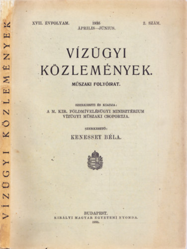 Kenessey Bla  (szerk.) - Vzgyi kzlemnyek. XVII. vfolyam. 2. szm. 1935 prilis-jnius.