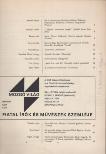 Gll Istvn  (szerk.) Borbly Sndor ( szerk. ) - Mozg vilg 1971 harmadik fzet