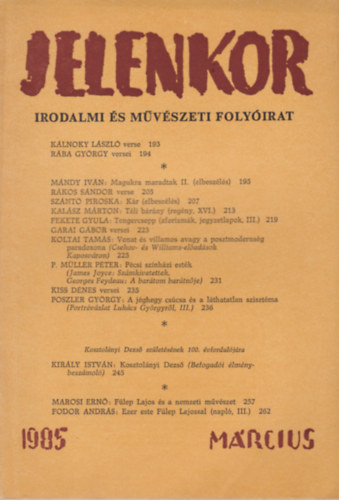 Jelenkor - Irodalmi és művészeti folyóirat 1985 március