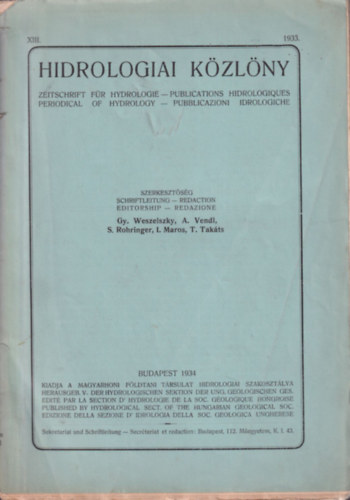 Hidrologiai kzlny 1933. (XIII. vfolyam)