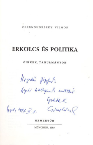 Csernohorszky Vilmos - Erklcs s politika - cikkek, tanulmnyok - dediklt