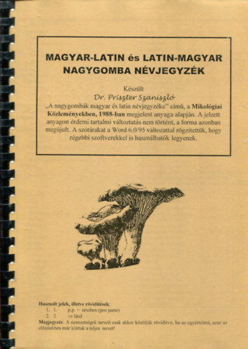 Magyar-latin s latin-magyar nagygomba nvjegyzk
