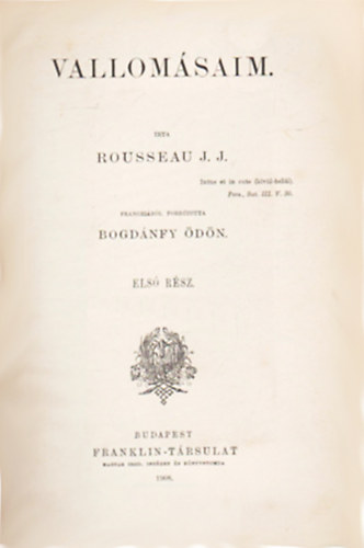 Rousseau J. J. - Vallomsaim I-II. (Egybektve)