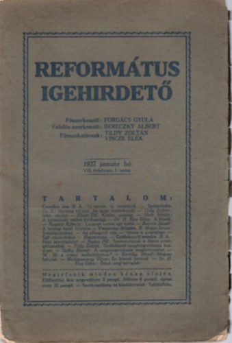 Forgcs Gyula - Reformtus igehirdet 1927 janur VIII. vf. 1. szm