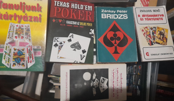 Sznyei Gyula, Znkay Pter, Zsoldos Ben, Schmidtn Dr. Holl Erzsbet, Vg Csaba - 5 db krtys knyv: Sznyei Gyula: Tanuljunk krtyzni, Vg Csaba: Texas Hold'em poker, Znkay Pter: Bridzs, Zsoldos Ben: A jtkkrtya trtnete, Schmidtn dr. Holl Erzsbet: Babonsok, krtyavetk kziknyve