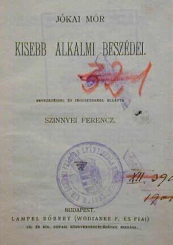 Szinnyei Ferencz - Jkai Mr kisebb alkalmi beszdei