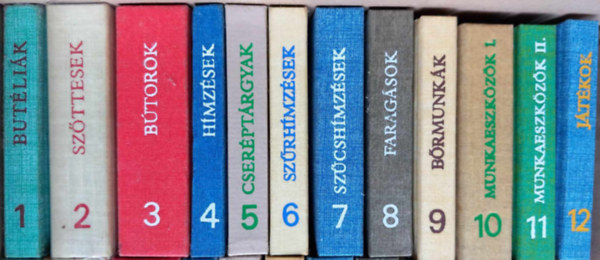 Gecsei Lajos  (szerk) - B�k�s megye n�prajza 1-12. k�tet (minik�nyv, teljes sorozat): But�li�k + Sz�ttesek + B�torok + H�mz�sek + Cser�pt�rgyak + Sz�rh�mz�sek + Sz�csh�mz�sek + Farag�sok + B�rmunk�k + Munkaeszk�z�k I-II. + J�t�kok