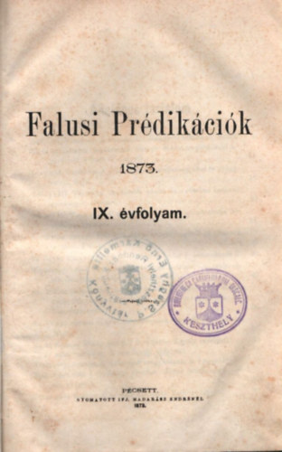 Falusi Prdikcik  1873 IX. vfolyam