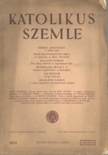 Katolikus szemle 1934. prilis (benne: Don Bosco letmve)