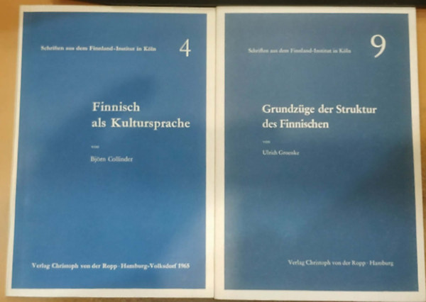 Ulrich Groenke Bj�rn Collinder - 2 db Schriften aus dem Finnland - Institut in K�ln: 4. Finnisch als Kultursprache + 9. Grundz�ge der Struktur des Finnischen