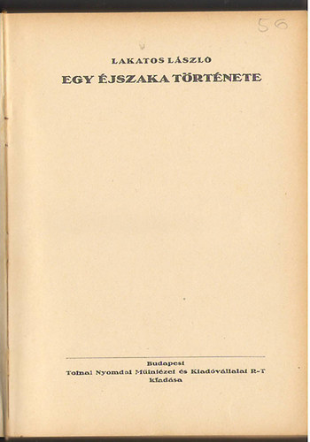 Lakatos Lszl - Egy jszaka trtnete