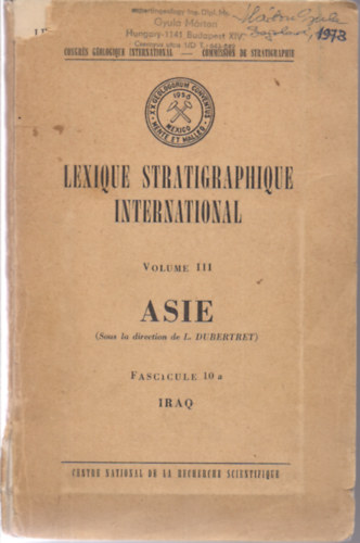 R. C. van Bellen- Dunnington- Wetzel-Morton - Lexique Stratigraphique International Vol.: III. Asie Fascicule 10 a Iraq