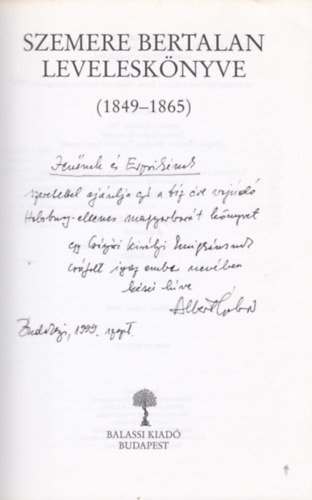 Albert Gbor  (szerk.) - Szemere Bertalan levelesknyve 1849-1865