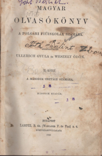 Weszely dn Ullerich Gyula - Magyar olvasknyv a polgri fiiskolk szmra II. ktet