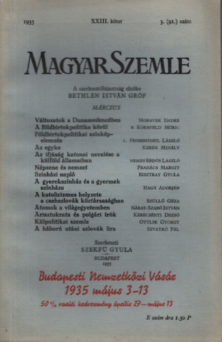 Szekf Gyula  (szerk.) - Magyar Szemle (2db.) :1935/XXIII.ktet 3-4.(91-92.) szm