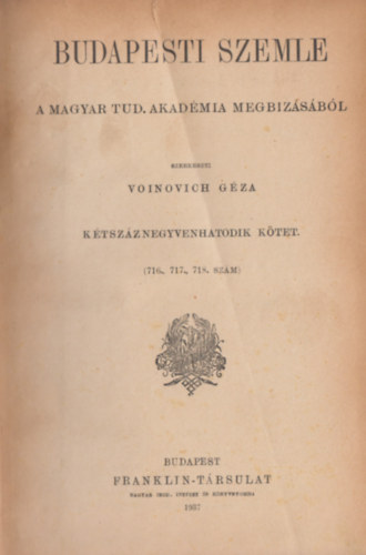 Voinovich G�za (szerk) - Budapesti Szemle 246. k�tet (246-247) (716., 717., 718. sz�m)