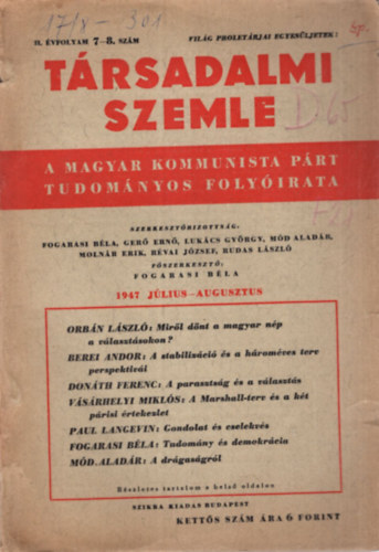 Md Aladr - Trsadalmi Szemle  - A Magyar Kommunista Prt Tudomnyos Folyirata II. vfolyam 7-8. szm 1947