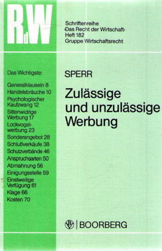 Bernhard Sperr - Zul�ssige und unzul�ssige Werbung