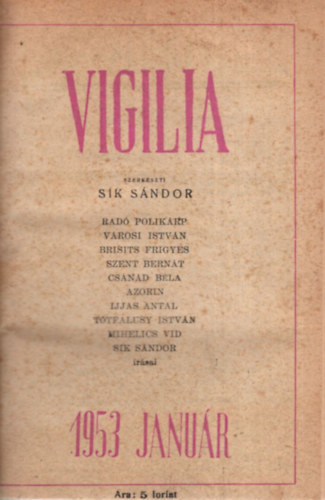 Sk Sndor  (szerk.) - Vigilia 1953. vf. (janur-december)