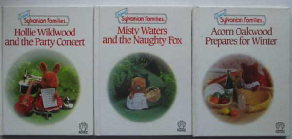 3 db Original Sylvanian families (Acorn Oakwood prepaeres for winter, Misty Waters and the naughty fox, Hollie Wildwood and the party concert)