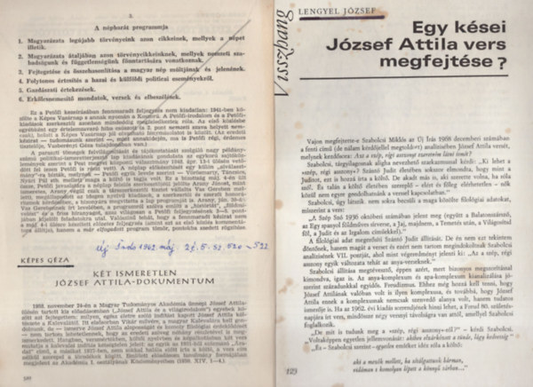 Kiss Ferenc, KÉPES GÉZA Lengyel József - József Attila cikkek ( 8 db )