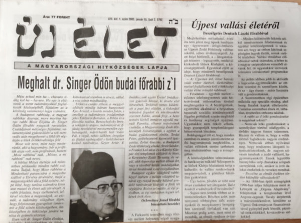 Új Élet- A magyarországi hitközségek lapja LVII. évf. 1. szám (2002. január 15.)