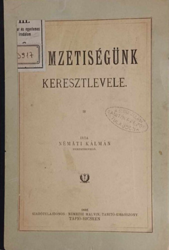 Nmti Klmn - Nemzetisgnk keresztlevele (1892)