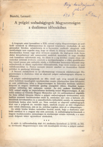 Leonard Bianchi - A polgri szabadsgjogok Magyarorszgon a dualizmus idszakban (klnlenyomat)