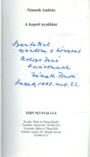 Nmeth Andrs - A kopott nyaklnc- dediklt