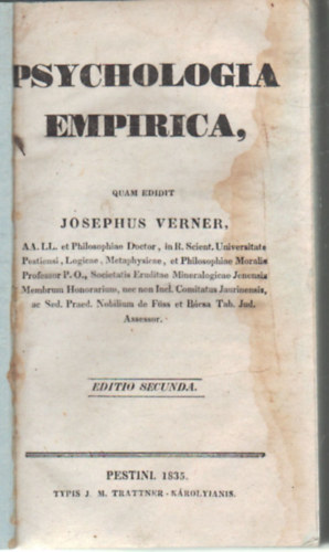 Josephus Verner - Psychologia empirica- Verner Jzsef