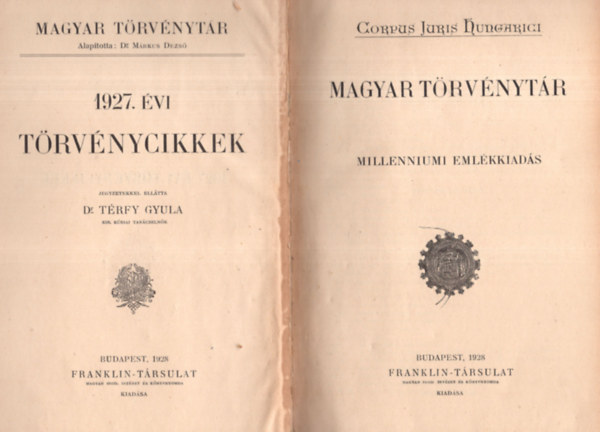 Dr. Trfy Gyula - Magyar Trvnytr- 1927. vi trvnycikkek (Corpus Juris Hungarici)