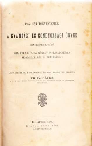 Fritz Pter - 1885. vi trvnyczikk - A gymsgi s gondnoksgi gyek rendezsrl szl 1877. vi XX. T-Cz. nmely intzkedsnek mdostsrl s ptlsrl