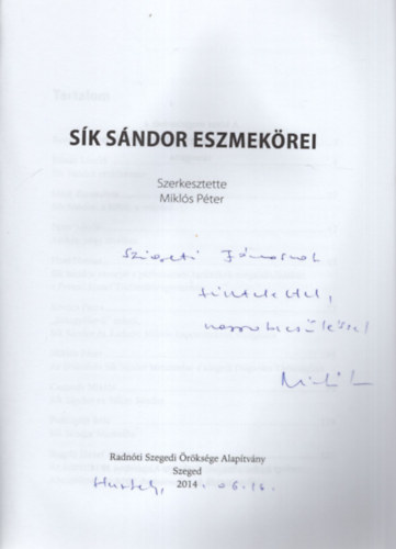 Miklós Péter - Sík Sándor eszmekörei- Dedikált