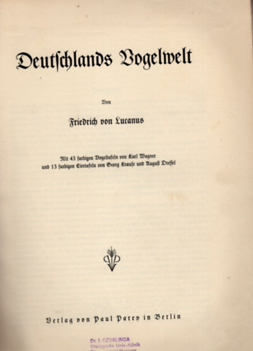 Lucanus von Friedrich - Deutschlands Vogelwelt - N�metorsz�g mad�rvil�ga
