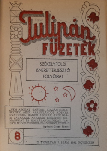 Tulip�n f�zetek- Sz�kelyf�ldi ismeretterjeszt� foly�irat 8. (1991. november)