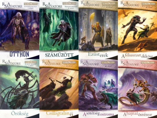 R. A. Salvatore - Drizzt legendája sorozat 1., 2., 5., 6., 7., 8., 9., 10. rész: Otthon + Száműzött + Ezüst erek + A félszerzet ékköve + Örökség + Csillagtalan éj + A sötétség ostroma + A hajnal ösvénye (összesen 8 mű)
