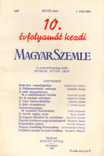 Szekf Gyula  (szerk.) - Magyar Szemle 1936 XXVIII. ktet I. (109) szm