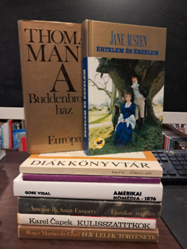 Merle Robert, Gore Vidal, Jane Austen, Thomas Mann, Antoine de Saint-Exupry, Karel Capek, Roger Martin Du Gard Balzac - 8 db-os szpirodalomi KNYVMENT AJNLAT: Goriot ap+Kt nap az let+Amerikai Komdia 1876+rtelem s rzelem+A Buddenbrook hz+